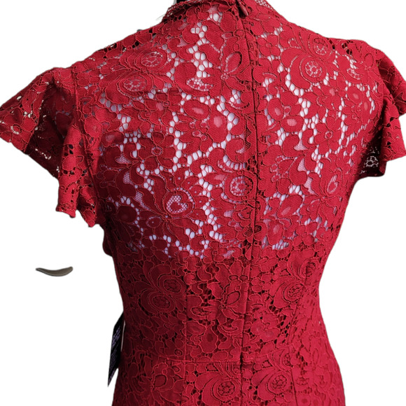 EXPRESS Red Lace Party Dress with Flutter Sleeves Sz. 4 - Picture 7 of 9
